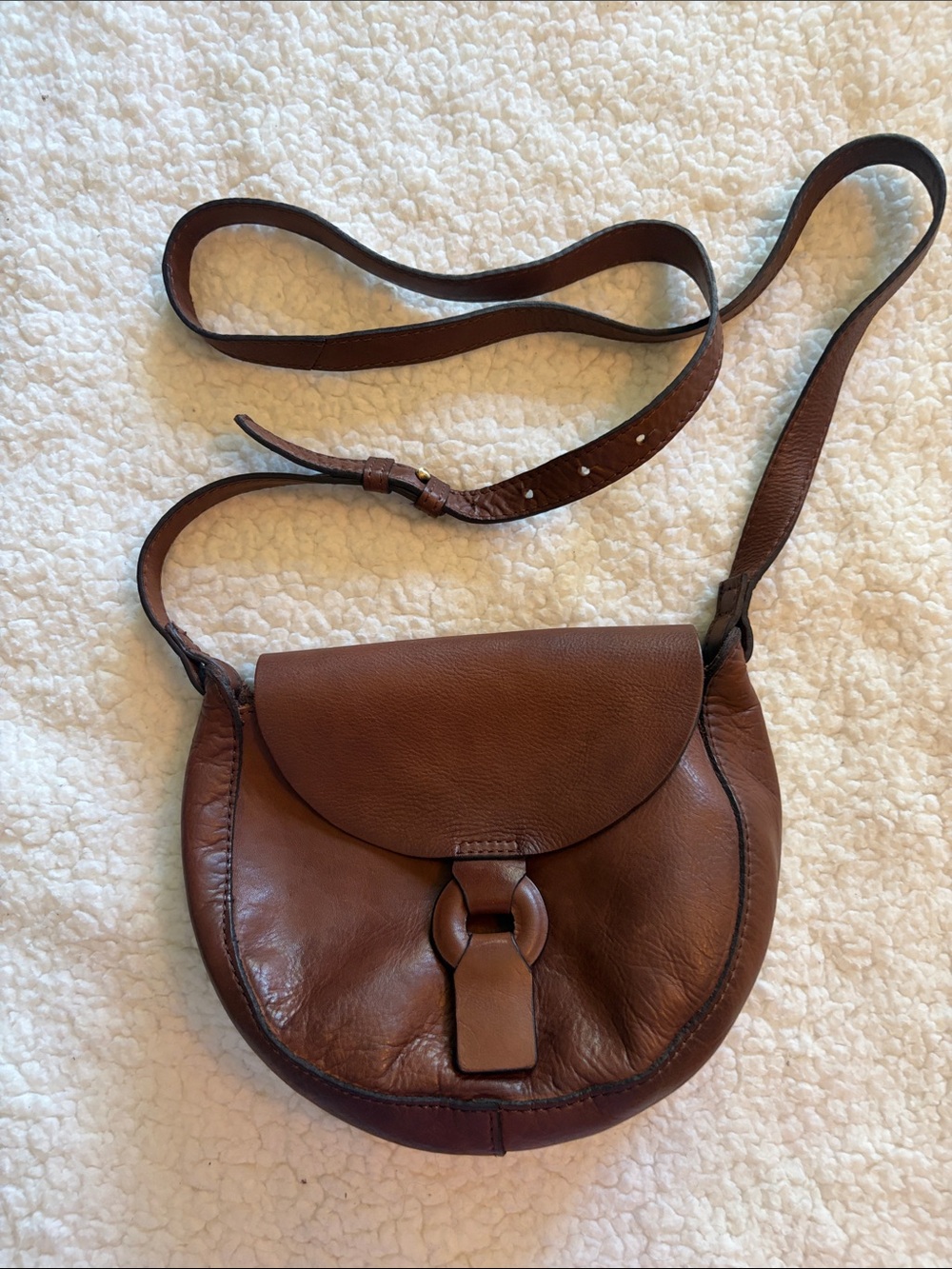 Brown Genuine Leather Crossbody Saddle Bag - Classic Women's Bag